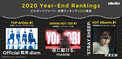 ビルボードジャパン 年間ランキング2020発表～【HOT 100】はYOASOBI「夜に駆ける」、【HOT Albums】は米津玄師『STRAY SHEEP』が獲得